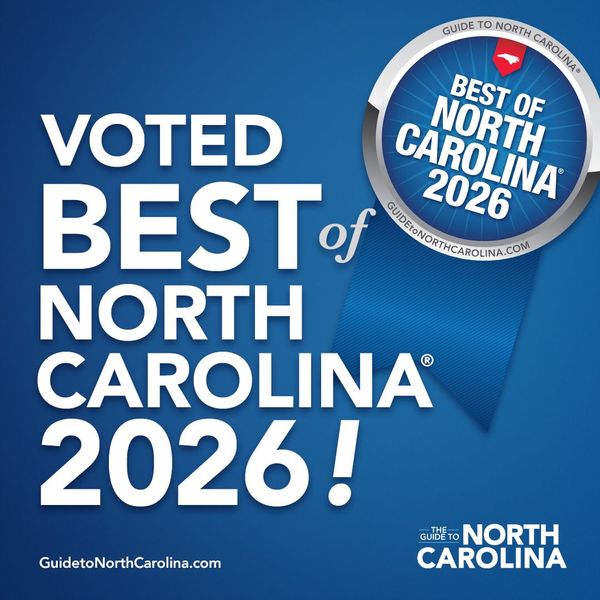 Blue award graphic reading “Voted Best of North Carolina 2026!” with circular “Best of North Carolina 2026” badge