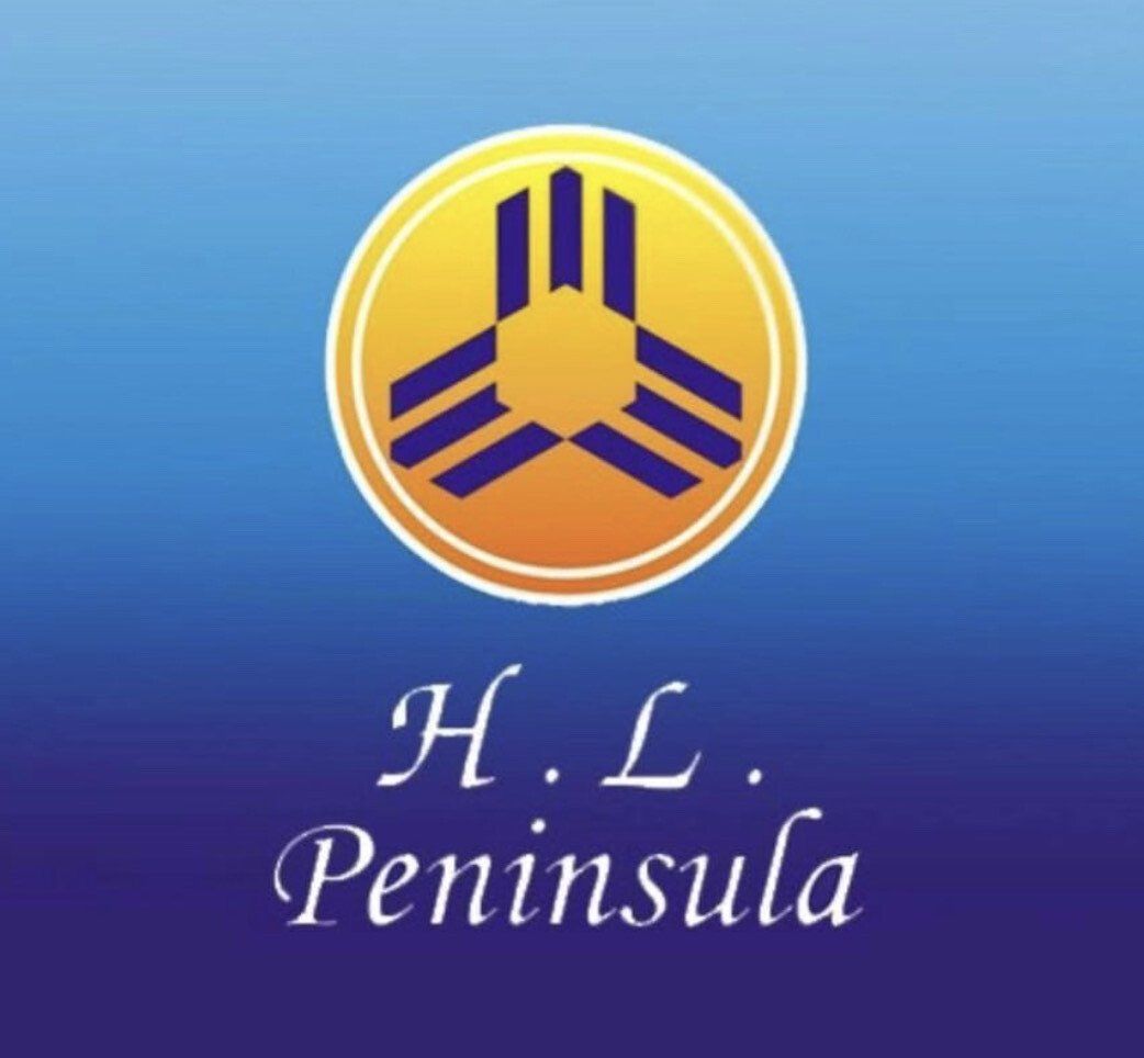 A logo for h.l. peninsula on a blue background