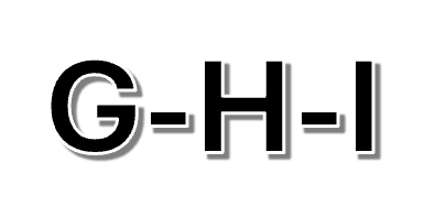 G-H-I: Three black letters, separated by dashes, against a white background with a shadow effect.