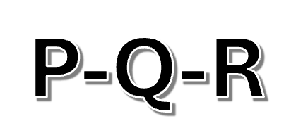 The letters P-Q-R connected by dashes, in bold black font with a drop shadow.