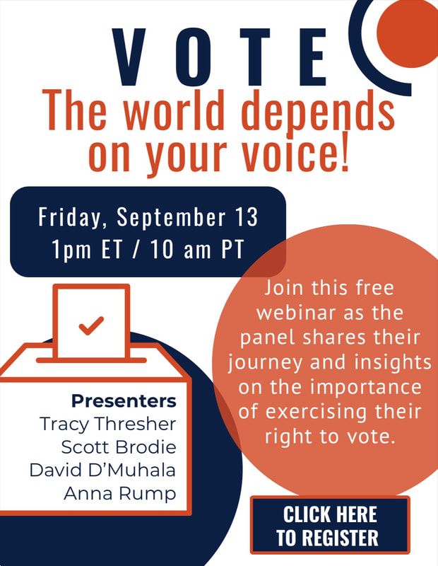 Poster: Vote webinar, September 13. Features voting booth, presenters, and