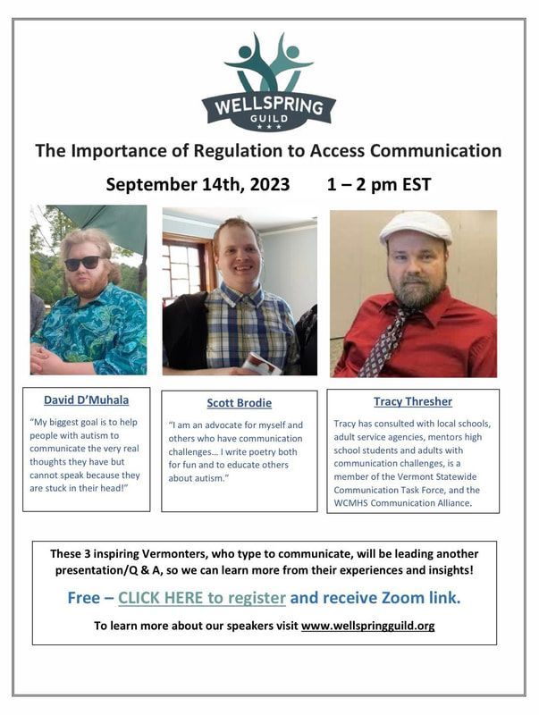 Flyer: Webinar about access to communication with three speakers. September 14th, 2023, 1-2 pm EST. Includes a logo and a