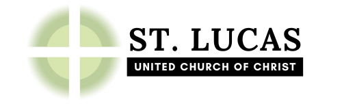 Logo for St. Lucas United Church of Christ featuring a green cross icon next to the organization's name.