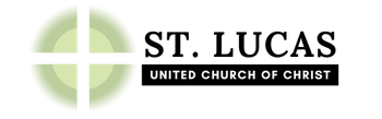 Logo for St. Lucas United Church of Christ featuring a green cross icon next to the organization's name.