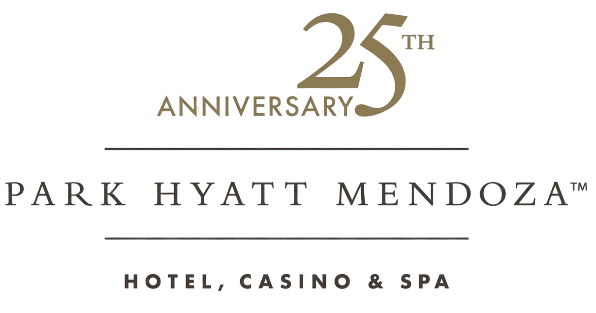 Logotipo del 25 aniversario del Park Hyatt Mendoza con el texto “Hotel, Casino & Spa”.