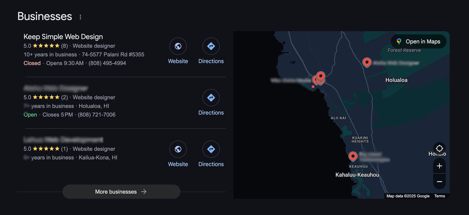 A screenshot of a map with the word business on it