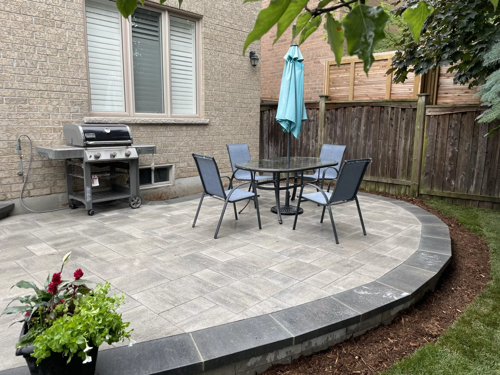 raised patio installation in oakville ontario, raised stone patio installation in oakville ontario