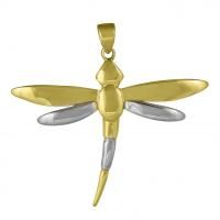 Gold and silver dragonfly pendant necklace on a white background