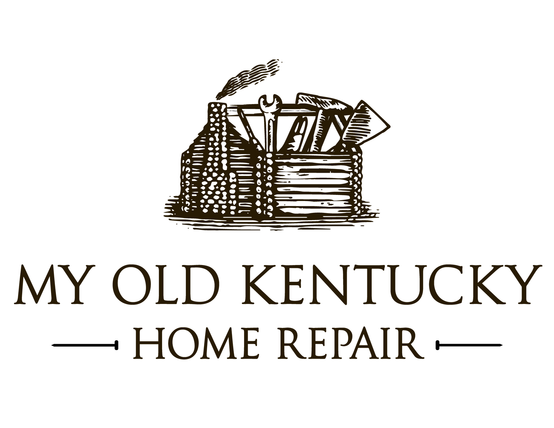The logo for my old kentucky home repair is a drawing of a log cabin.