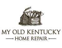The logo for my old kentucky home repair is a drawing of a log cabin.
