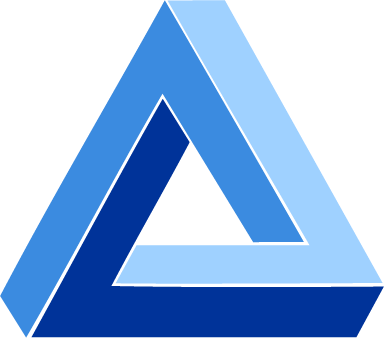 An optical illusion of a blue triangle on a white background
