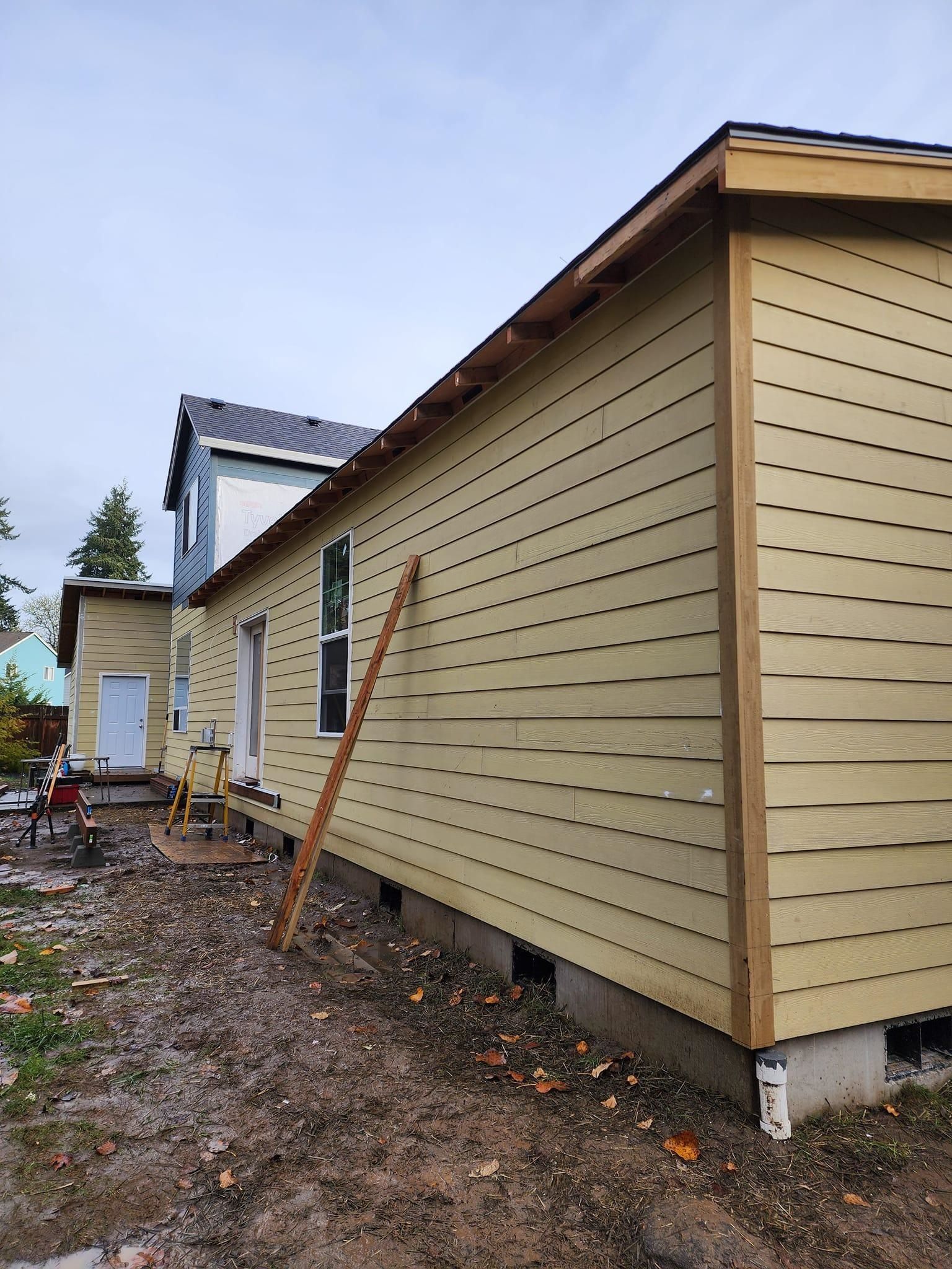 A house with a ladder leaning against the side of it.