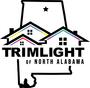 Logo for Trimlight of North Alabama, featuring outline of Alabama with a star, three colorful houses, and text.