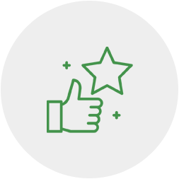 An icon of a hand giving a thumbs up with a star.
