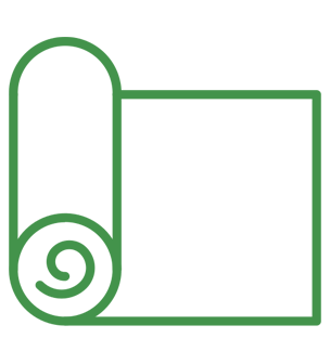A green icon of a roll of paper towels on a white background.