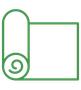 A green icon of a roll of paper towels on a white background.