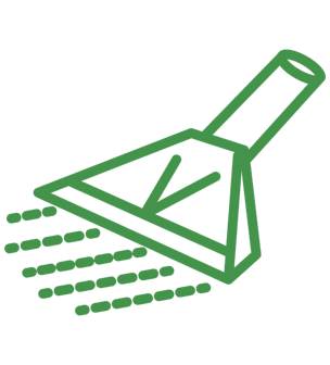 A green icon of a vacuum cleaner with a spray coming out of it.