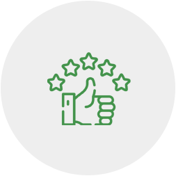 An icon of a hand giving a thumbs up with stars around it.