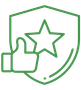 A shield with a thumbs up and a star on it.