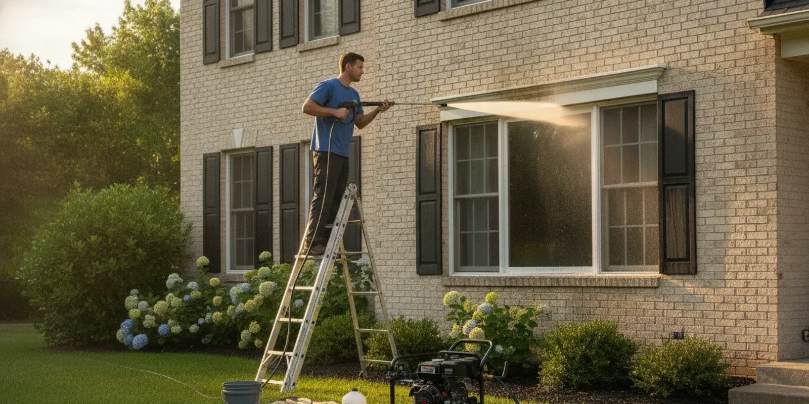Tubro technician assessing exterior windows at a South King County home