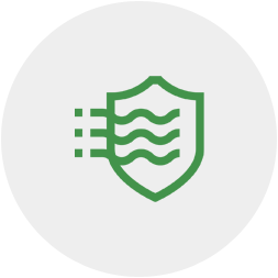 A green shield with waves on it is in a circle on a white background.