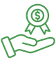 A hand is holding a medal with a dollar sign on it.