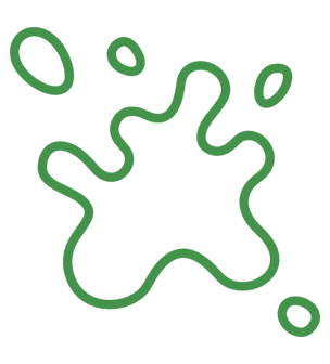 A green swirl with circles around it on a white background.