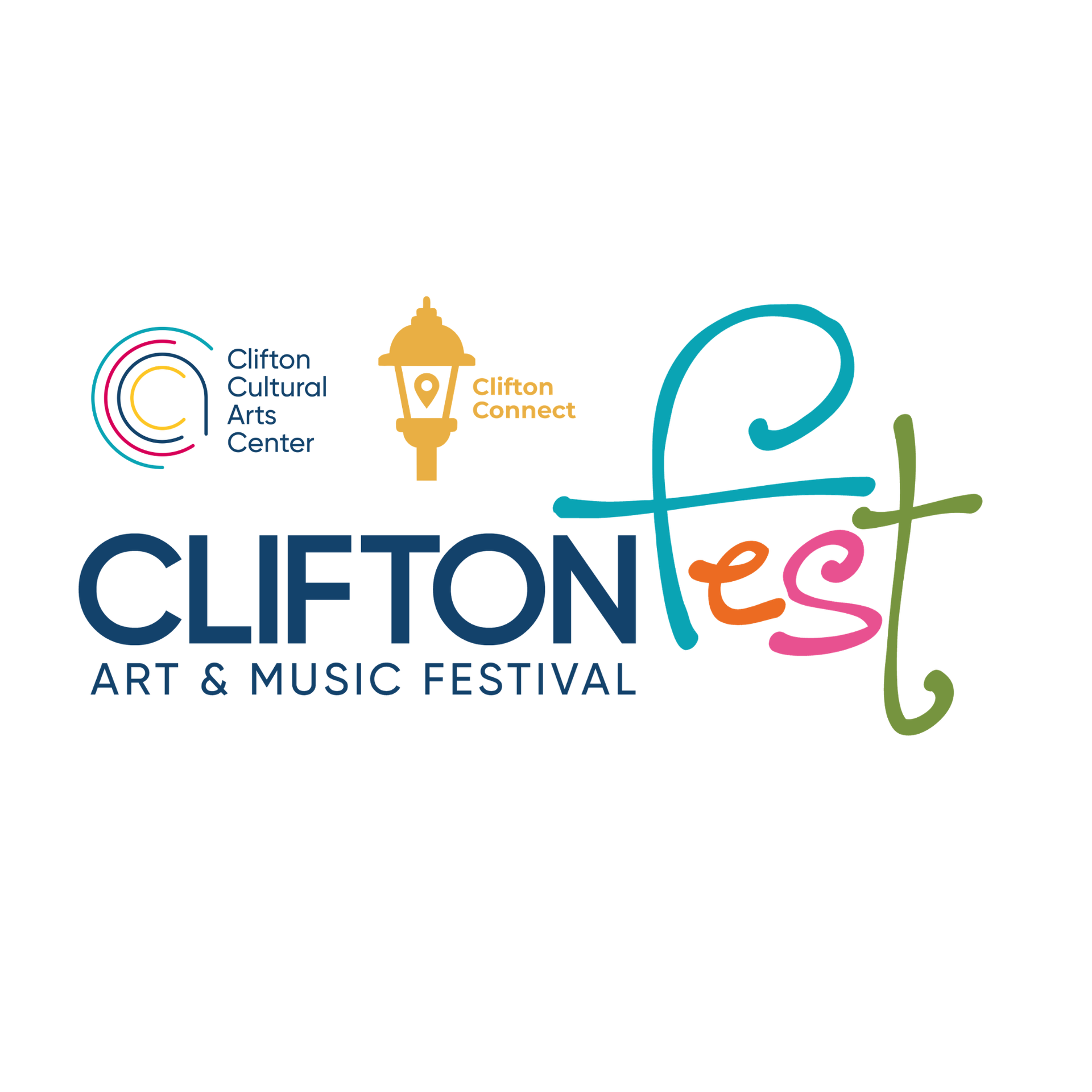 CliftonFest Art & Music Festival logo with colorful “Fest” lettering and Clifton Cultural Art Center icon