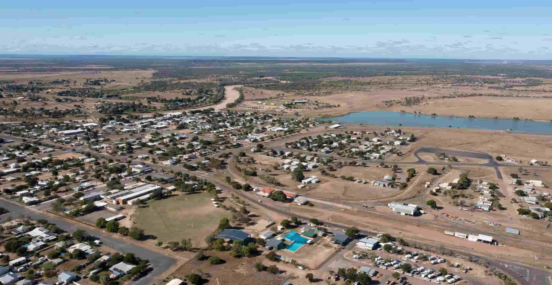 An Aerial View of a Small Town in the Middle of a Desert — East-West Fire Services In Hughenden, QLD