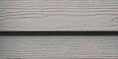 Close-up of light gray siding with wood grain texture.