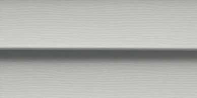 Close-up of light gray horizontal siding with a shadow between two panels.