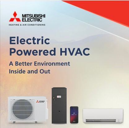 An advertisement for electric powered hvac by mitsubishi electric