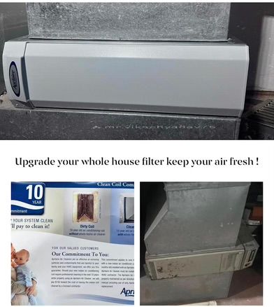 A picture of a whole house filter that says upgrade your whole house filter keep your air fresh