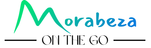 A blue and green logo for morabeza on the go