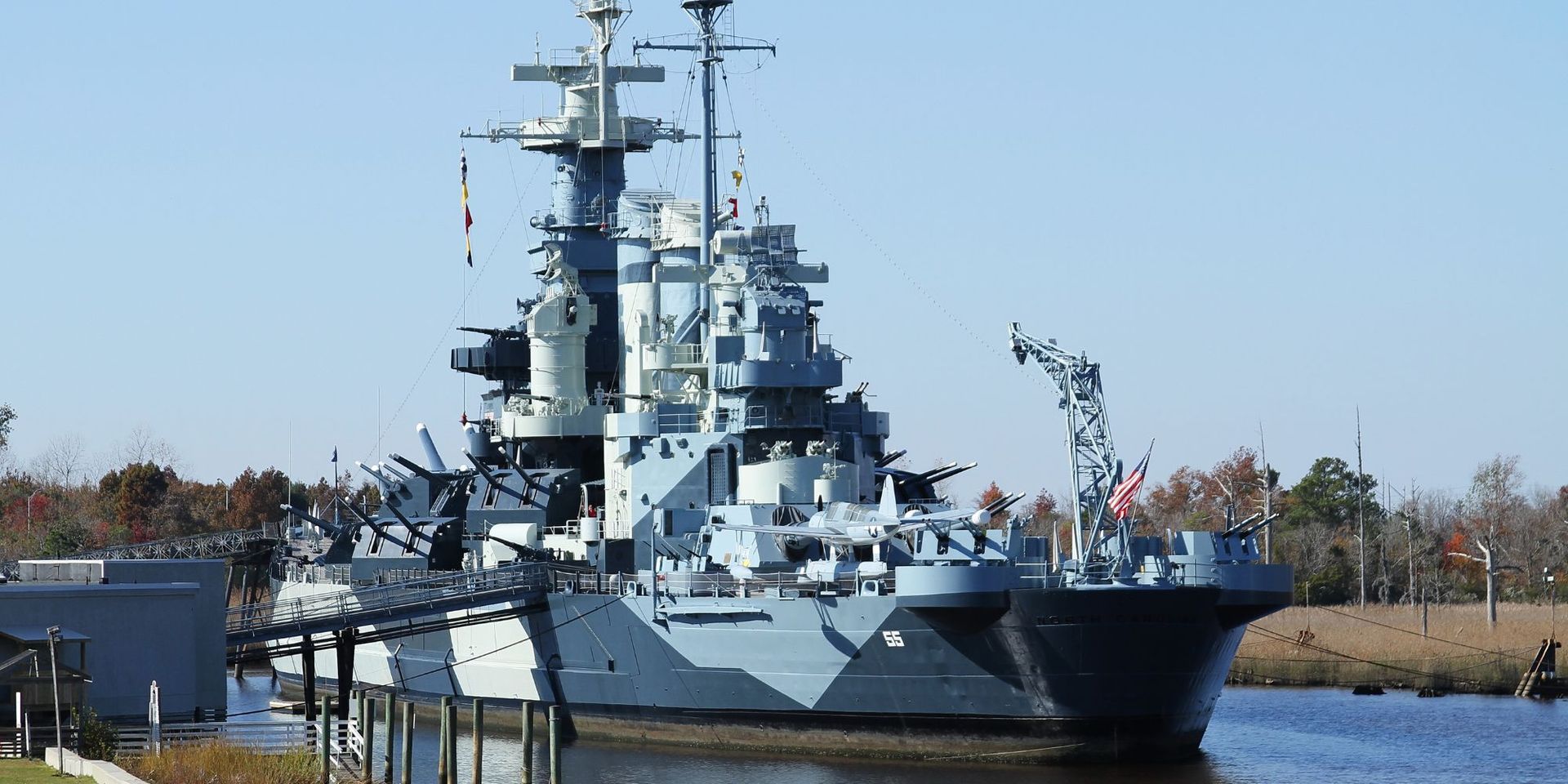 The battleship USS North Carolina at dock