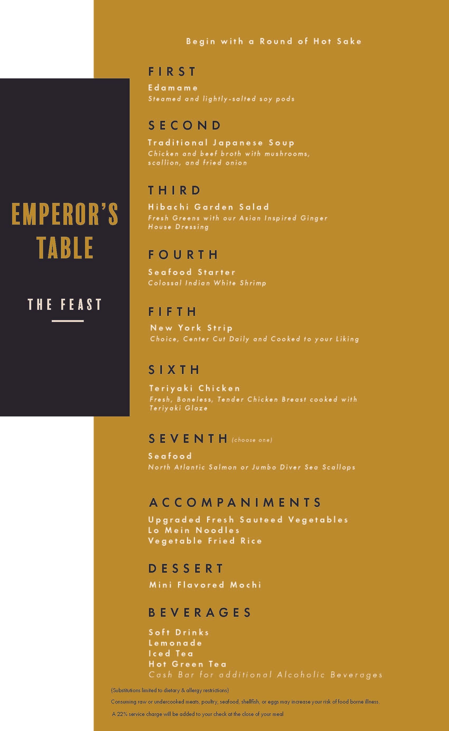 The Feast menu at The Emperor's Table at desaki Restaurant