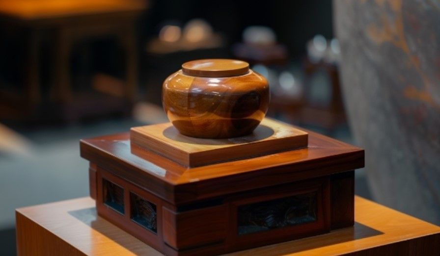 Memorial urn displayed during a direct cremation Bernalillo, NM service