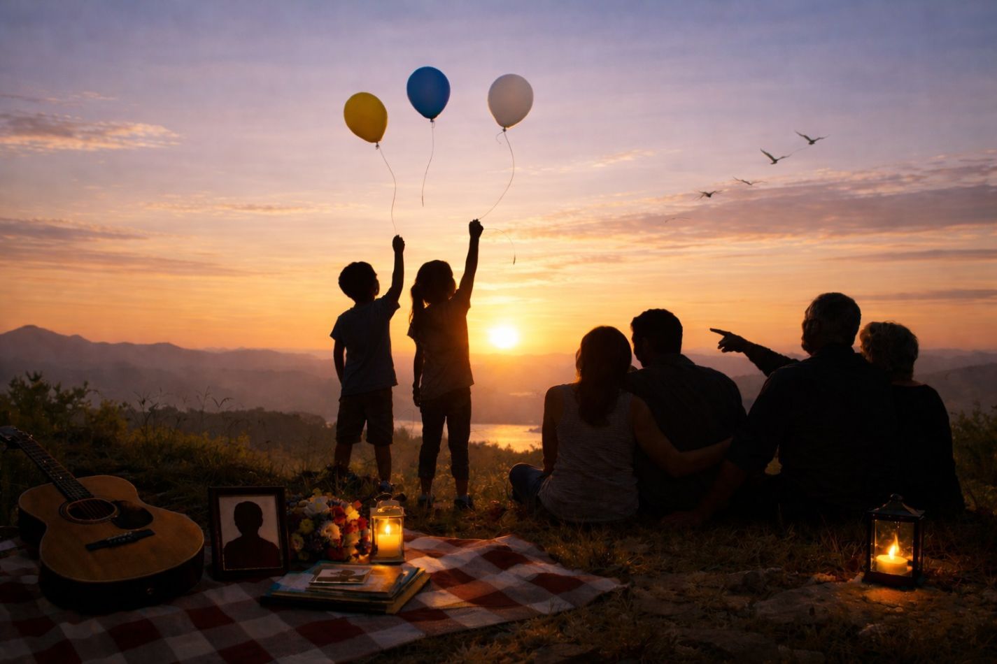 A family gathers at sunset to release balloons and share a quiet tribute with direct cremation in Albuquerque, NM