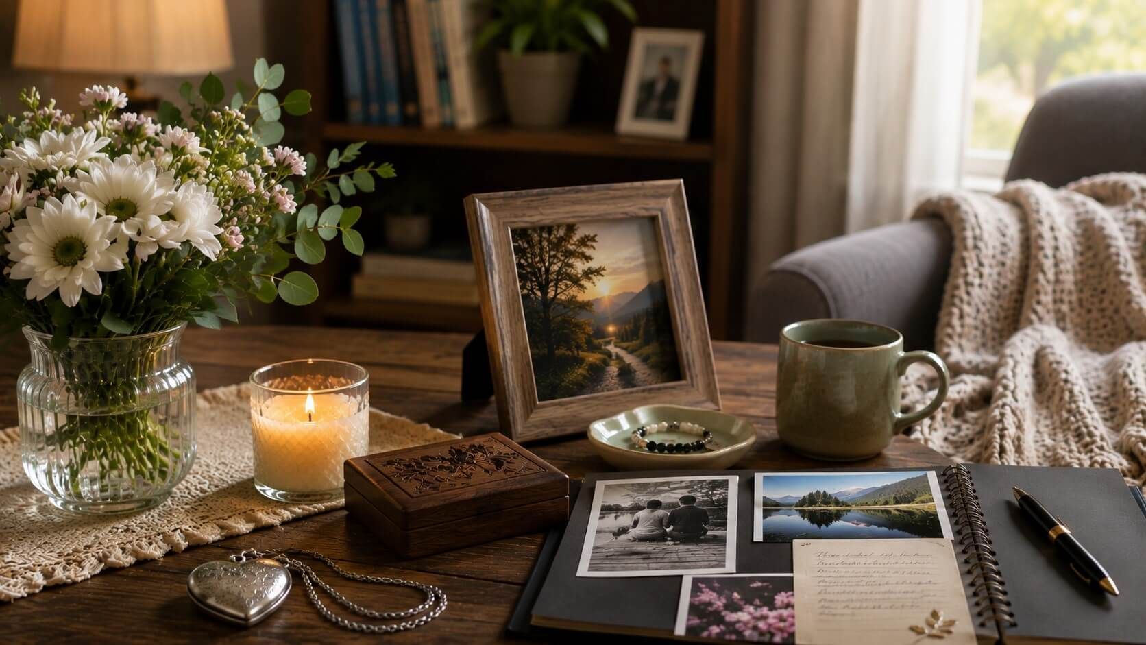 Candle, photos, and keepsakes create a peaceful setting for direct cremation in Rio Rancho, NM