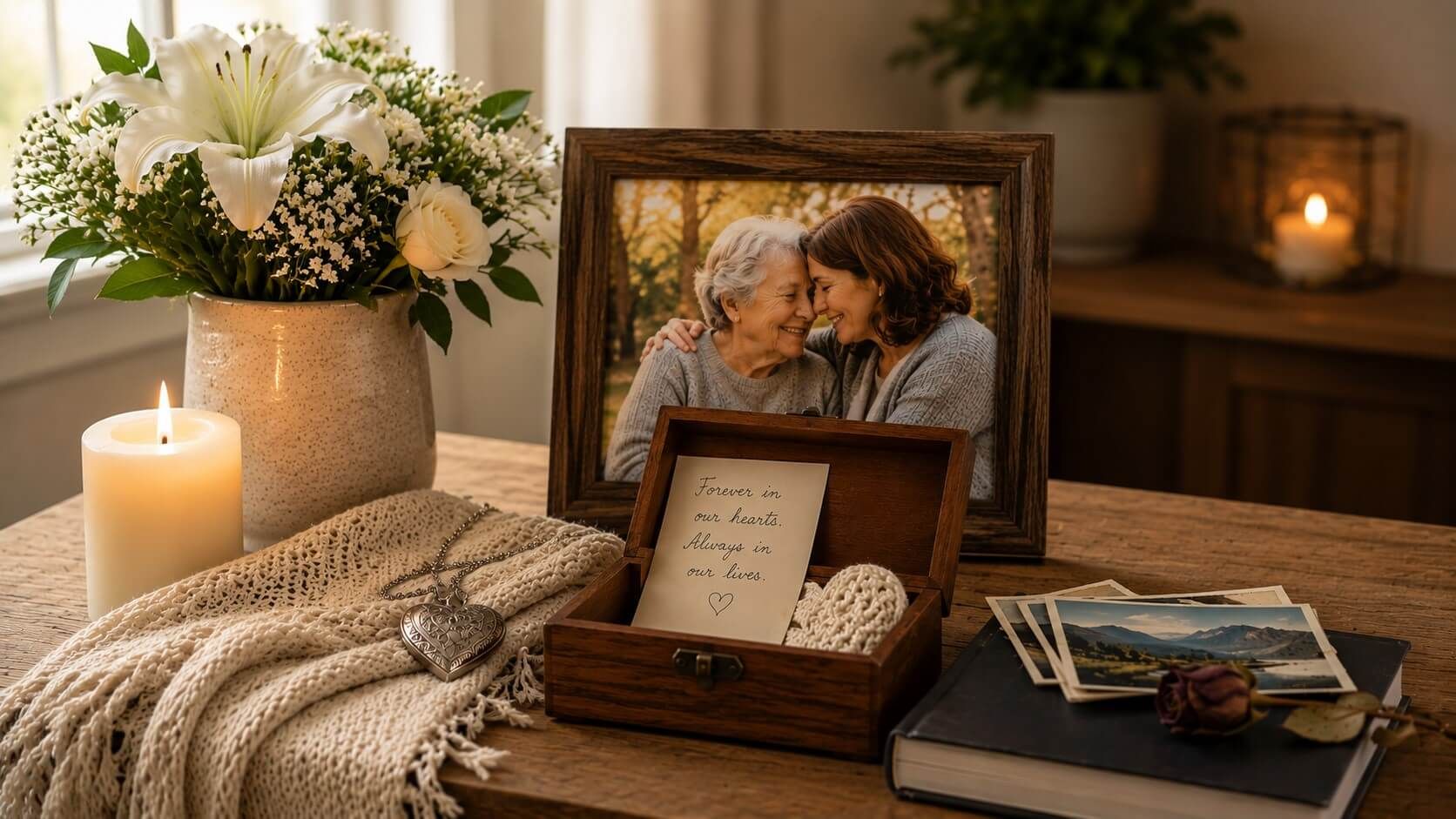 Warm keepsakes and candlelight create a tender scene for direct cremation in Albuquerque, NM