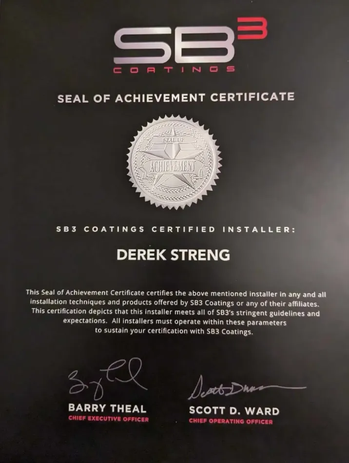 sb3 coatings certificate for Derek Streng