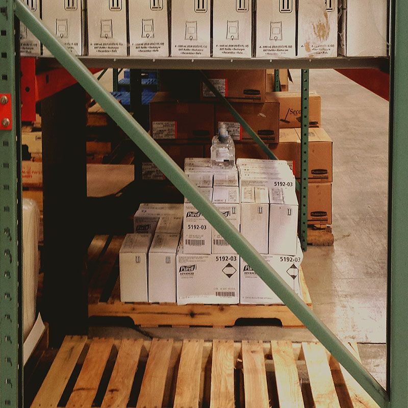 A pallet in a warehouse