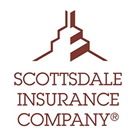 Scottsdale Insurance Company logo with maroon geometric tower and text on white background