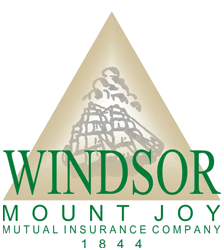 Windsor Mount Joy Mutual Insurance Company logo with beige mountain and green text, 1844 at bottom