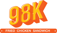 Orange “98K” promo text above a red banner reading “FRIED CHICKEN SANDWICH”