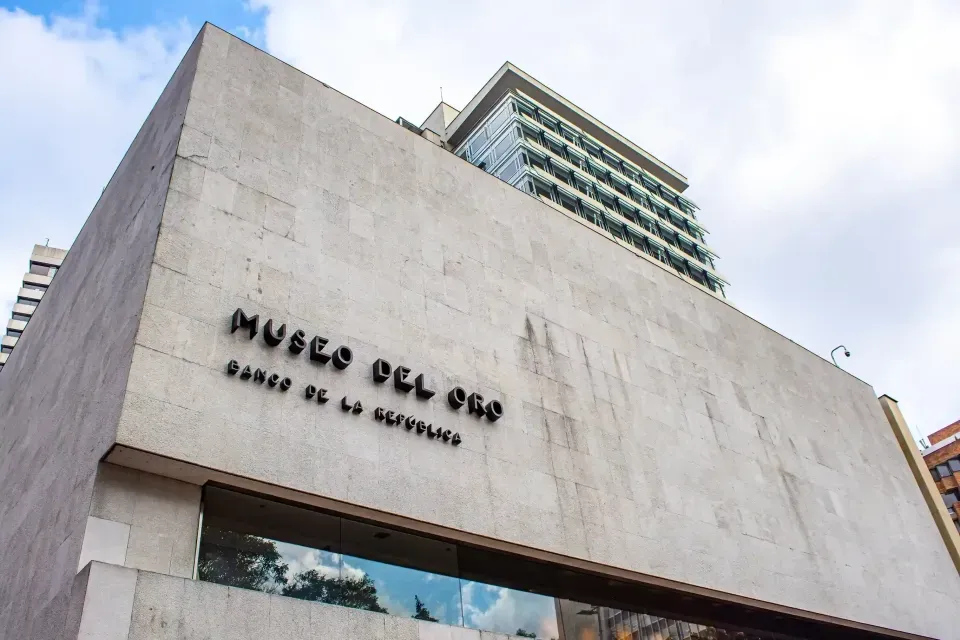 Facade of the Gold Museum, one of the free museums in Bogotá, located near Hotel Virrey Central.