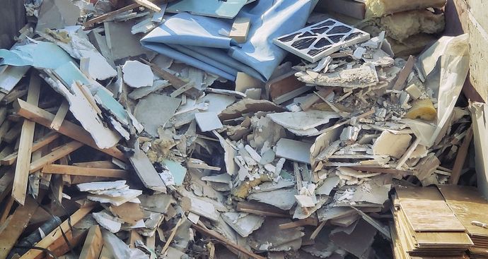 A pile of construction debris after a demolition job.