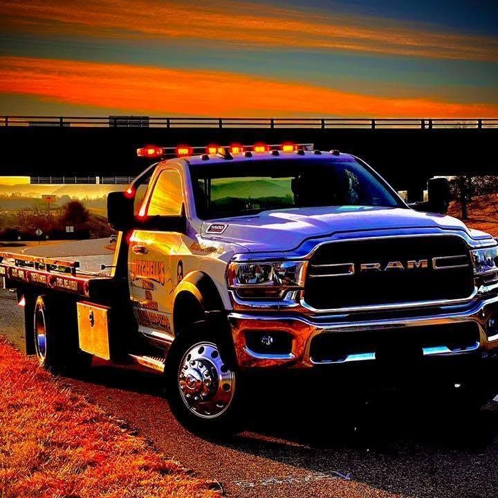 Collage of tow trucks hauling cars with “TOWING SERVICE YOU CAN RELY ON!” text in the center