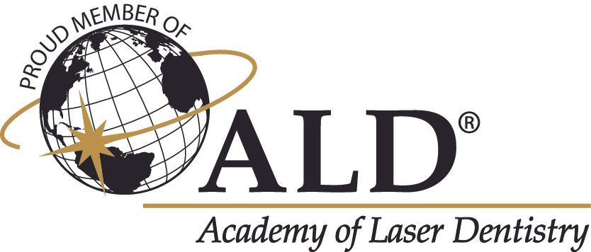 Logo for the Academy of Laser Dentistry (ALD) with globe and text