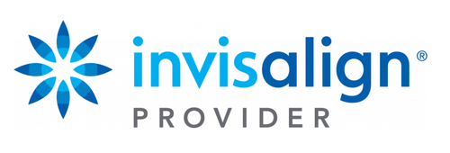 Invisalign logo with a blue flower design and the text
